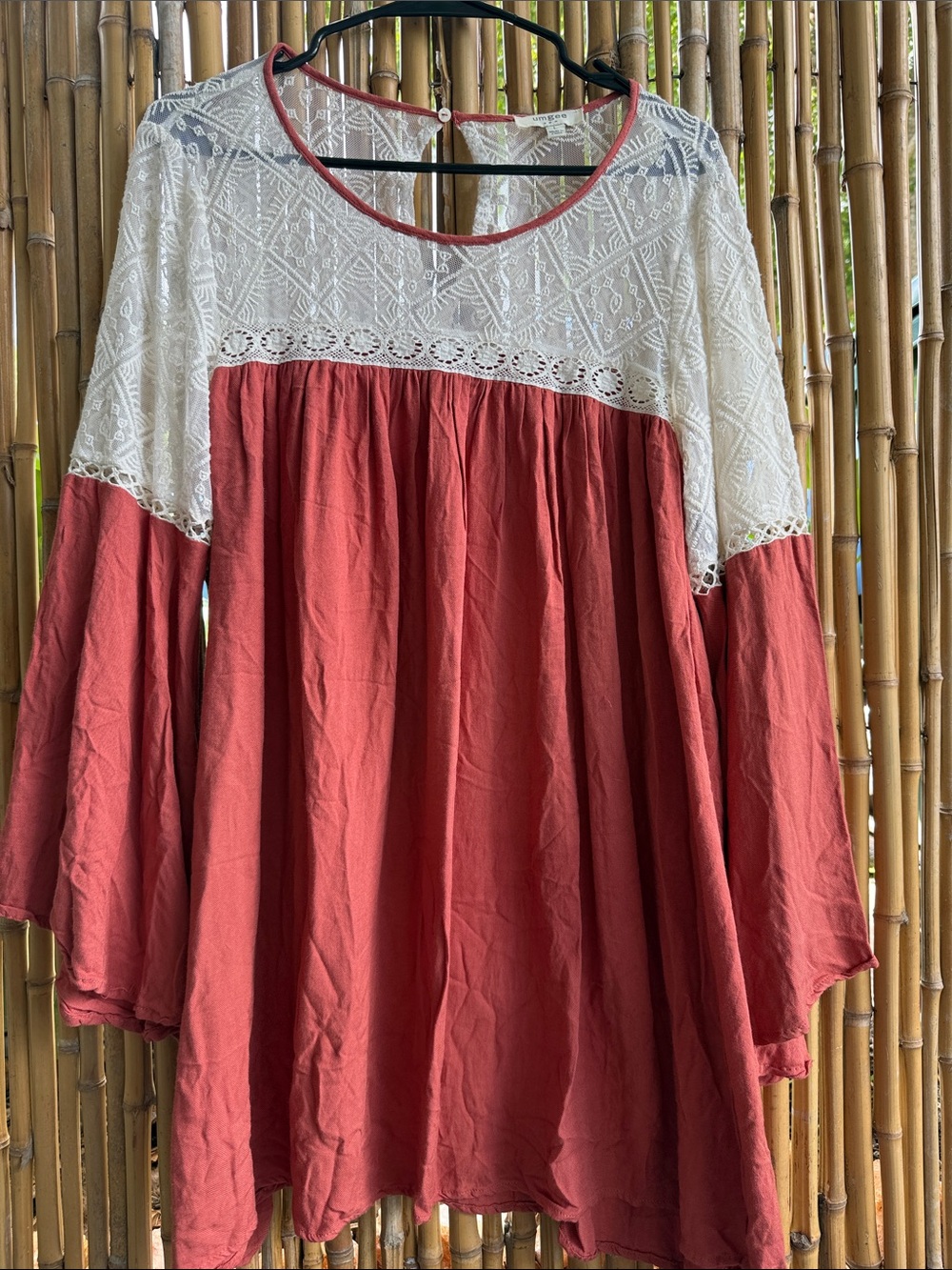 Umgee Ivory Lace Yoke Tunic with Rust Body
